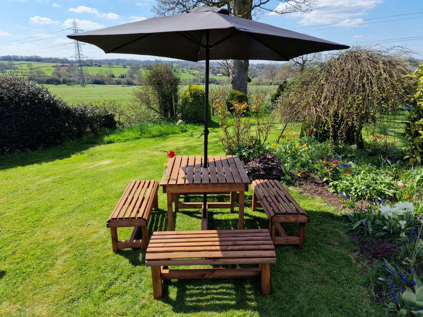 Classic Redwood Table And Backless Bench Set - Sits 8