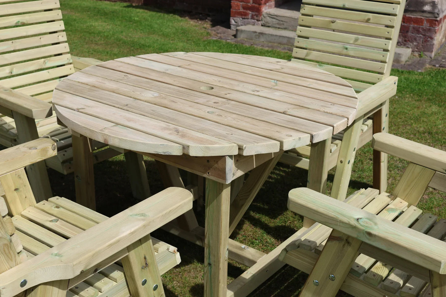 Heritage round wooden dining table detail