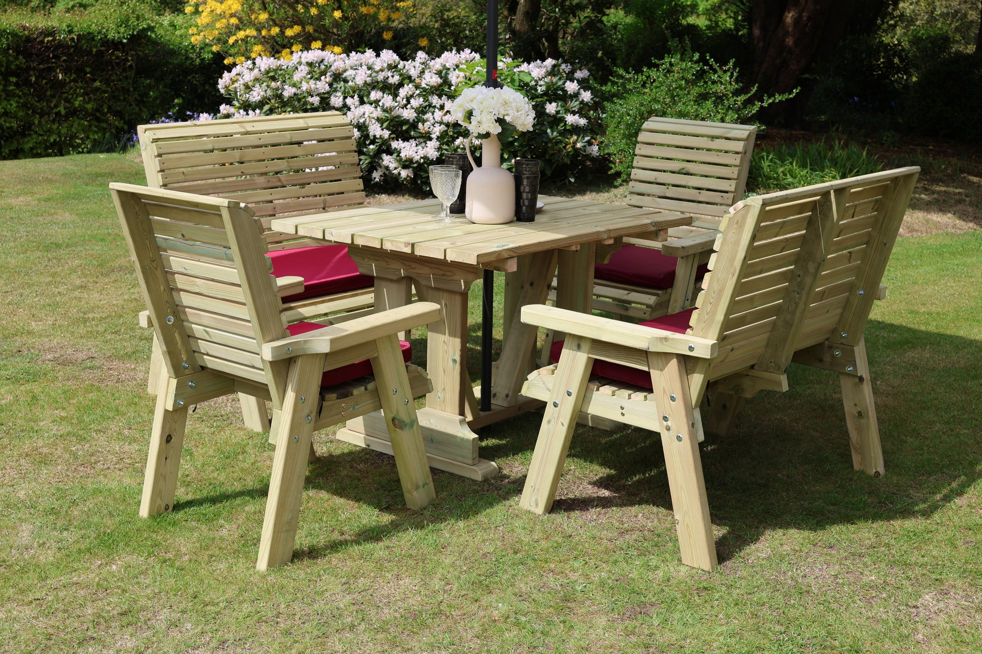 Heritage Tanalised Compact Dining Set – 6 Seat with 2 Chairs, 2 Benches and 120cm x 90cm Table