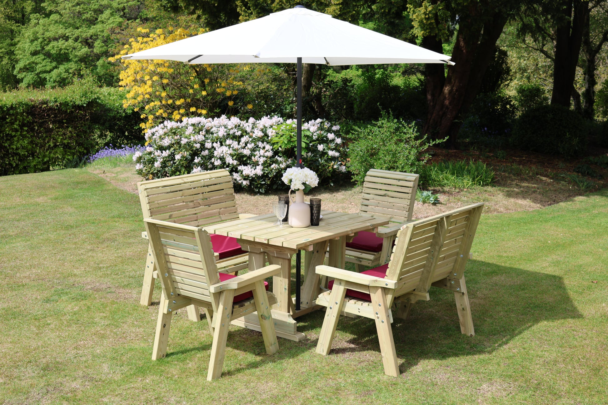 Heritage Tanalised Compact Dining Set – 6 Seat with 2 Chairs, 2 Benches and 120cm x 90cm Table