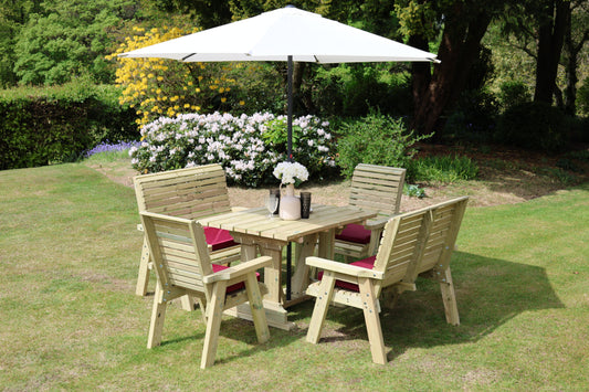 Heritage Tanalised Compact Dining Set – 6 Seat with 2 Chairs, 2 Benches and 120cm x 90cm Table