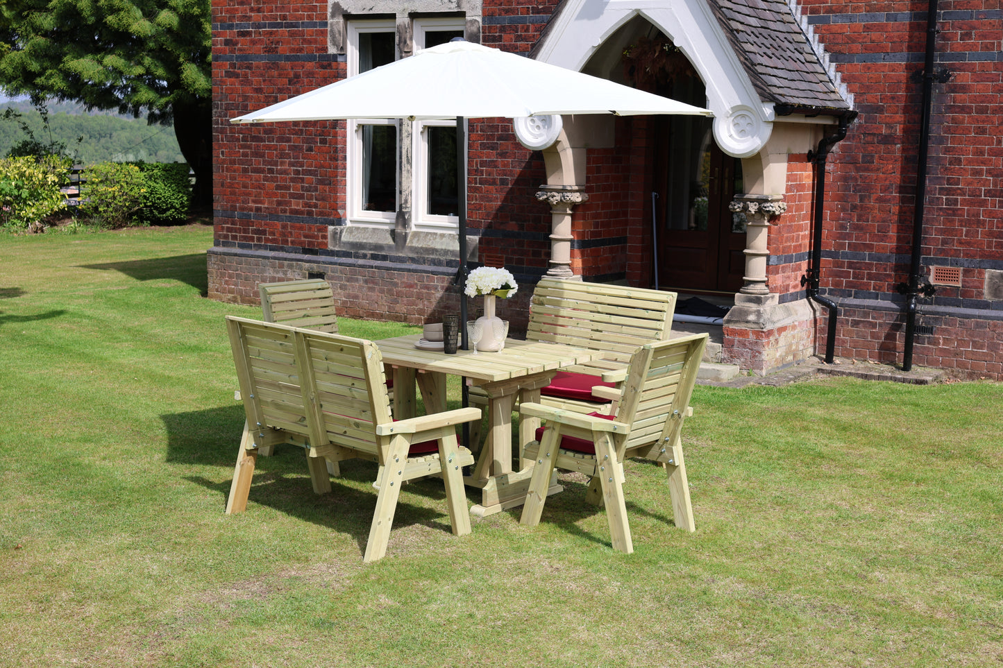 Heritage Tanalised Compact Dining Set – 6 Seat with 2 Chairs, 2 Benches and 120cm x 90cm Table