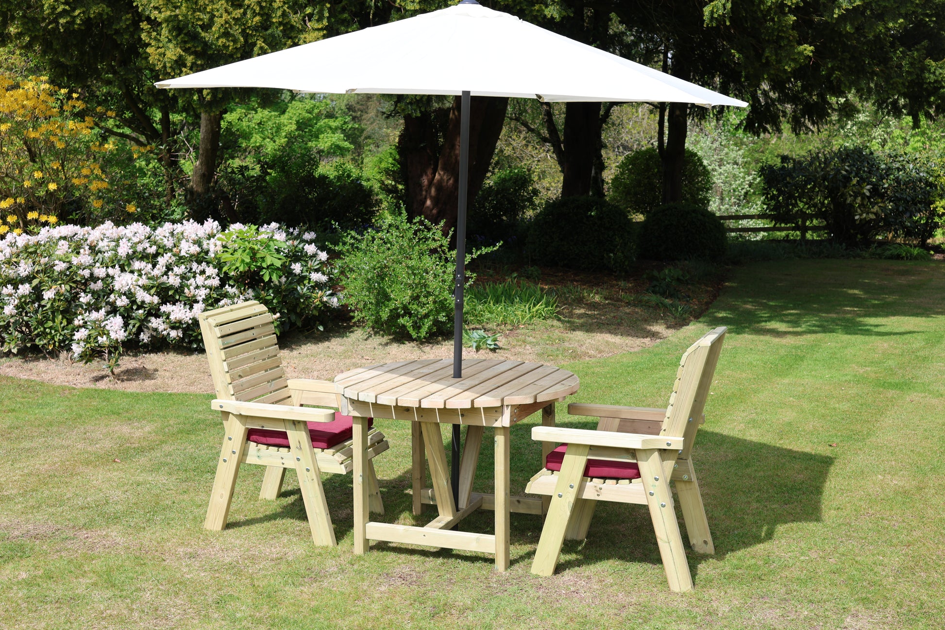 Heritage Tanalised Round Dining Set – 2 Seat with 2 Chairs and 113cm Round Table