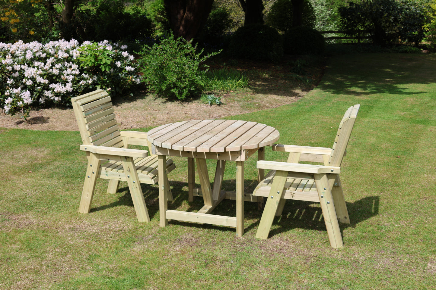 Heritage Tanalised Round Dining Set – 2 Seat with 2 Chairs and 113cm Round Table
