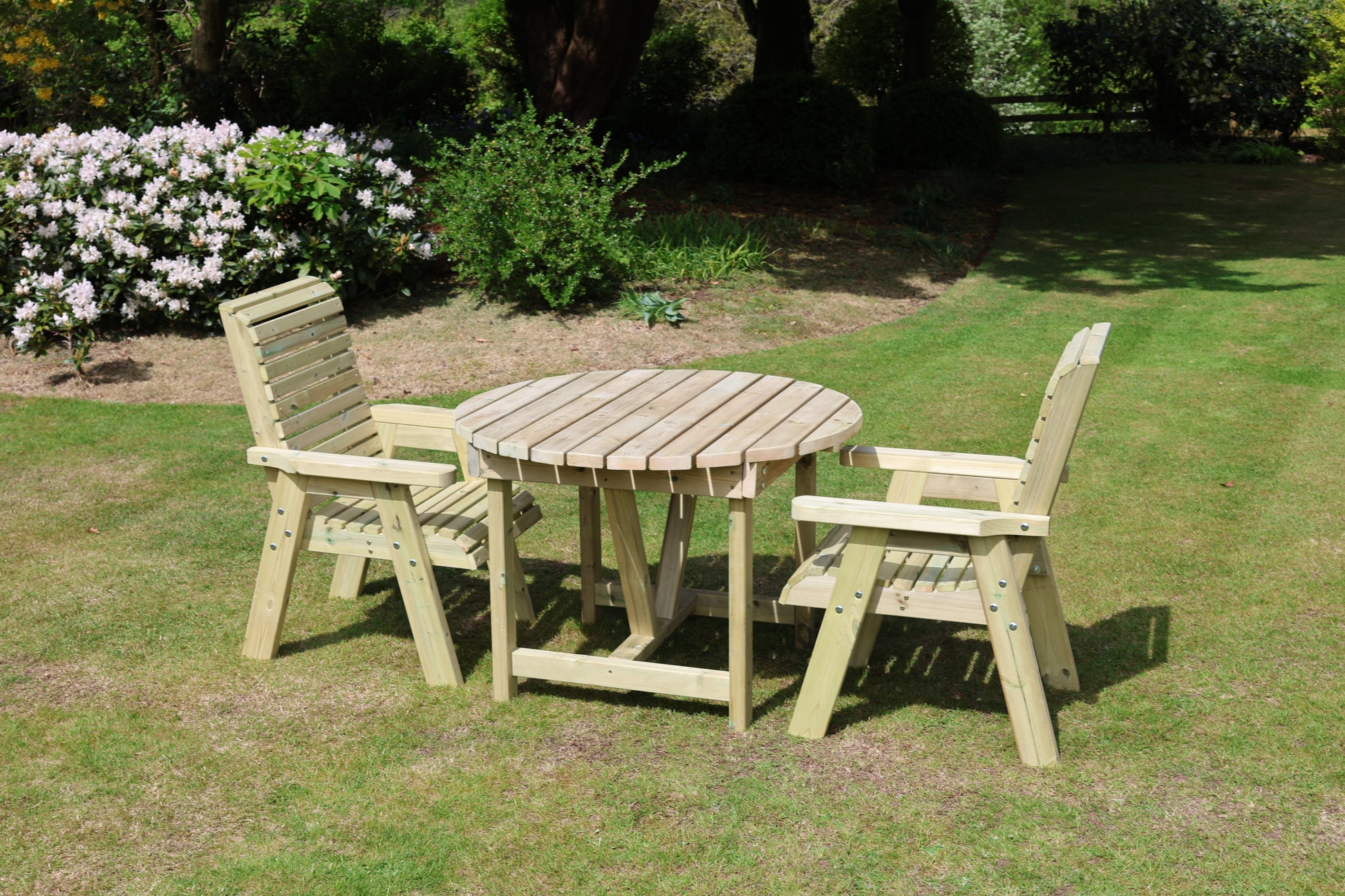 Heritage Tanalised Round Dining Set – 2 Seat with 2 Chairs and 113cm Round Table