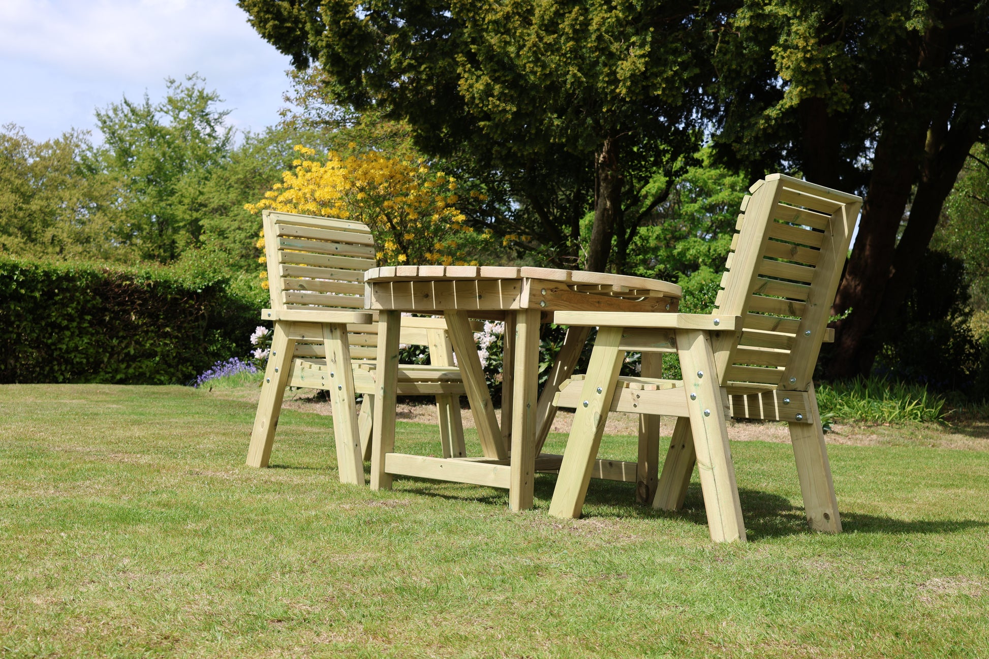 Heritage Tanalised Round Dining Set – 2 Seat with 2 Chairs and 113cm Round Table