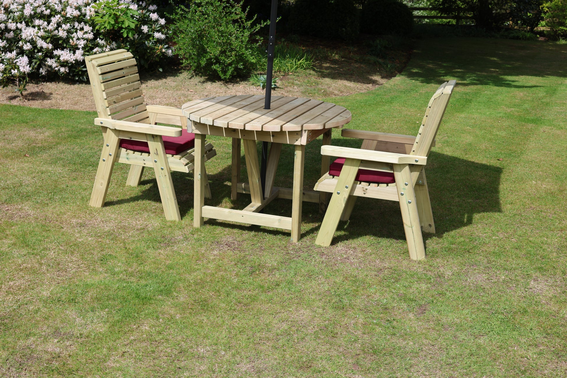 Heritage Tanalised Round Dining Set – 2 Seat with 2 Chairs and 113cm Round Table