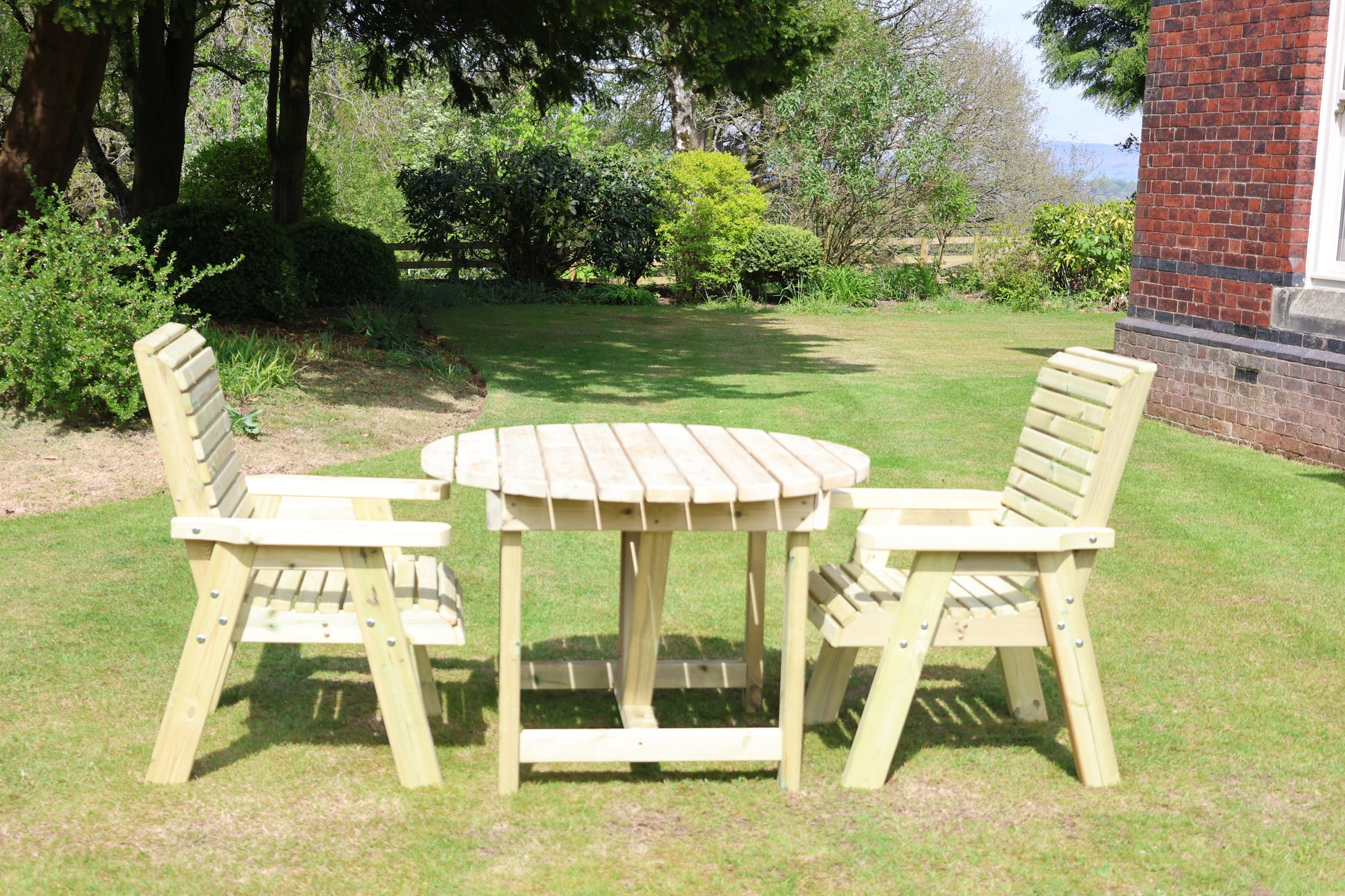 Heritage Tanalised Round Dining Set – 2 Seat with 2 Chairs and 113cm Round Table