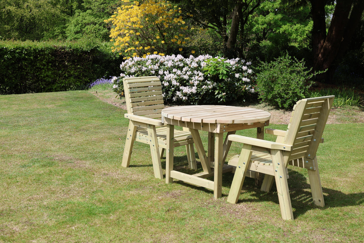 Heritage Tanalised Round Dining Set – 2 Seat with 2 Chairs and 113cm Round Table