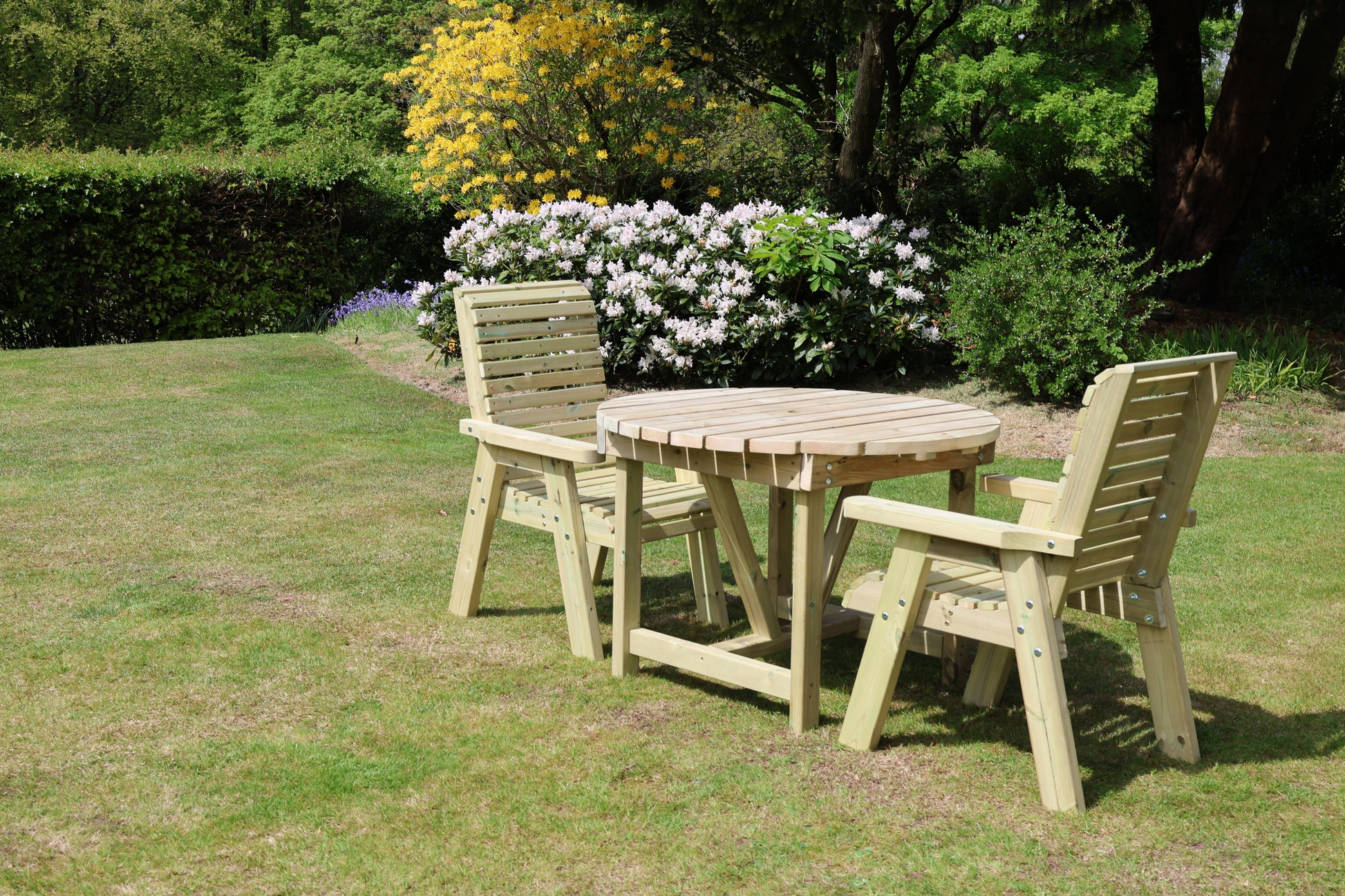 Heritage Tanalised Round Dining Set – 2 Seat with 2 Chairs and 113cm Round Table