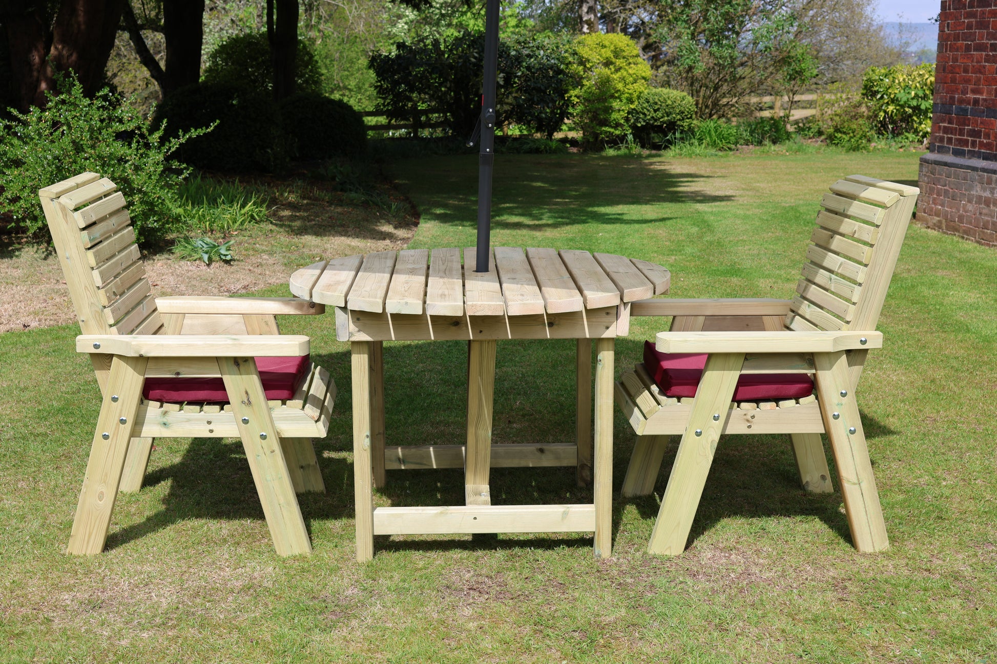 Heritage Tanalised Round Dining Set – 2 Seat with 2 Chairs and 113cm Round Table
