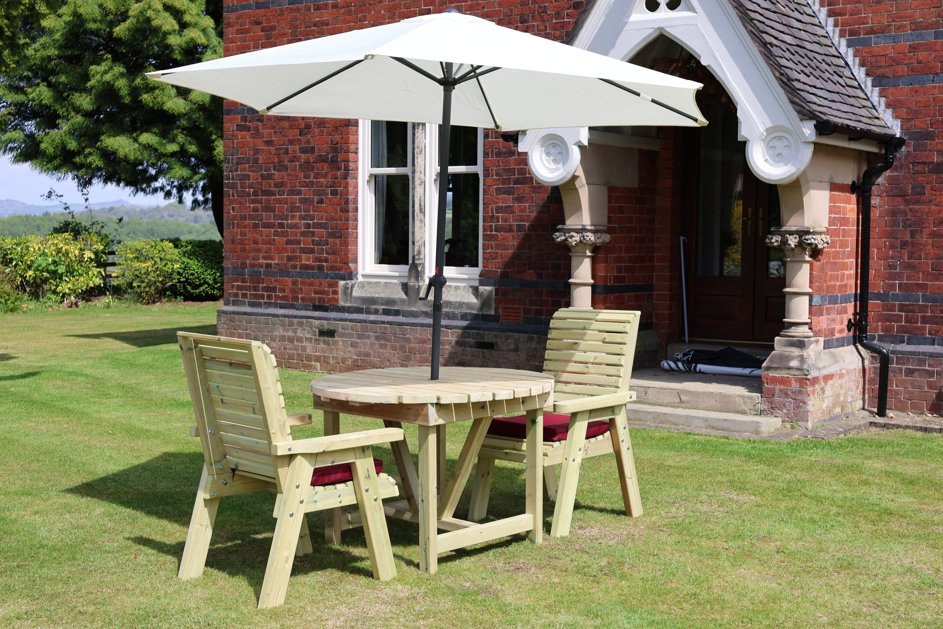 Heritage Tanalised Round Dining Set – 2 Seat with 2 Chairs and 113cm Round Table