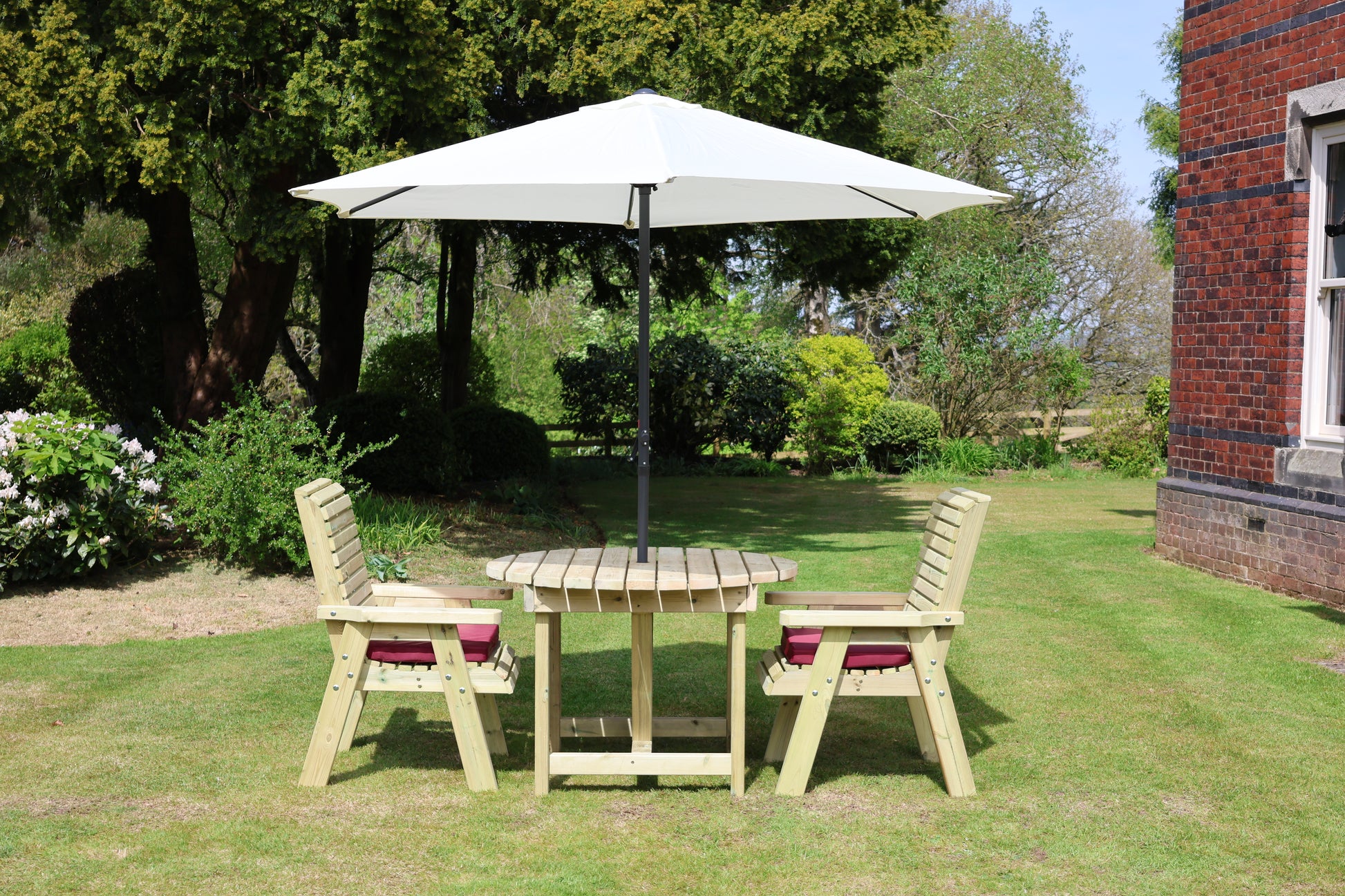 Heritage Tanalised Round Dining Set – 2 Seat with 2 Chairs and 113cm Round Table