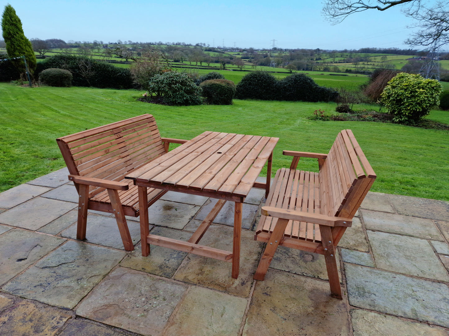 Classic Redwood 4 Seat Rectangular Set - Benches