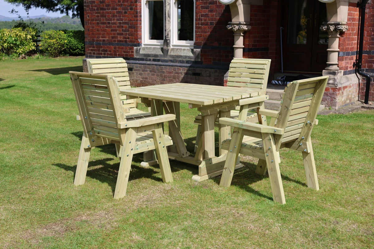 Angled view of Heritage square table and four chairs