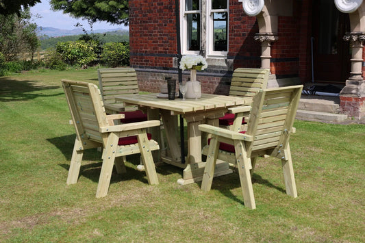 Heritage four seat square garden dining set with cushions and table styling