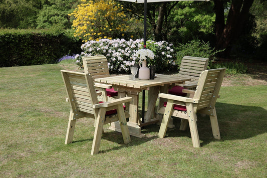 Heritage Tanalised 4 Seat Square Table Set with burgundy seat cushions