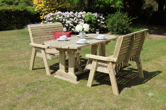 Heritage Tanalised 4 seat rectangular dining set with two benches styled for outdoor dining