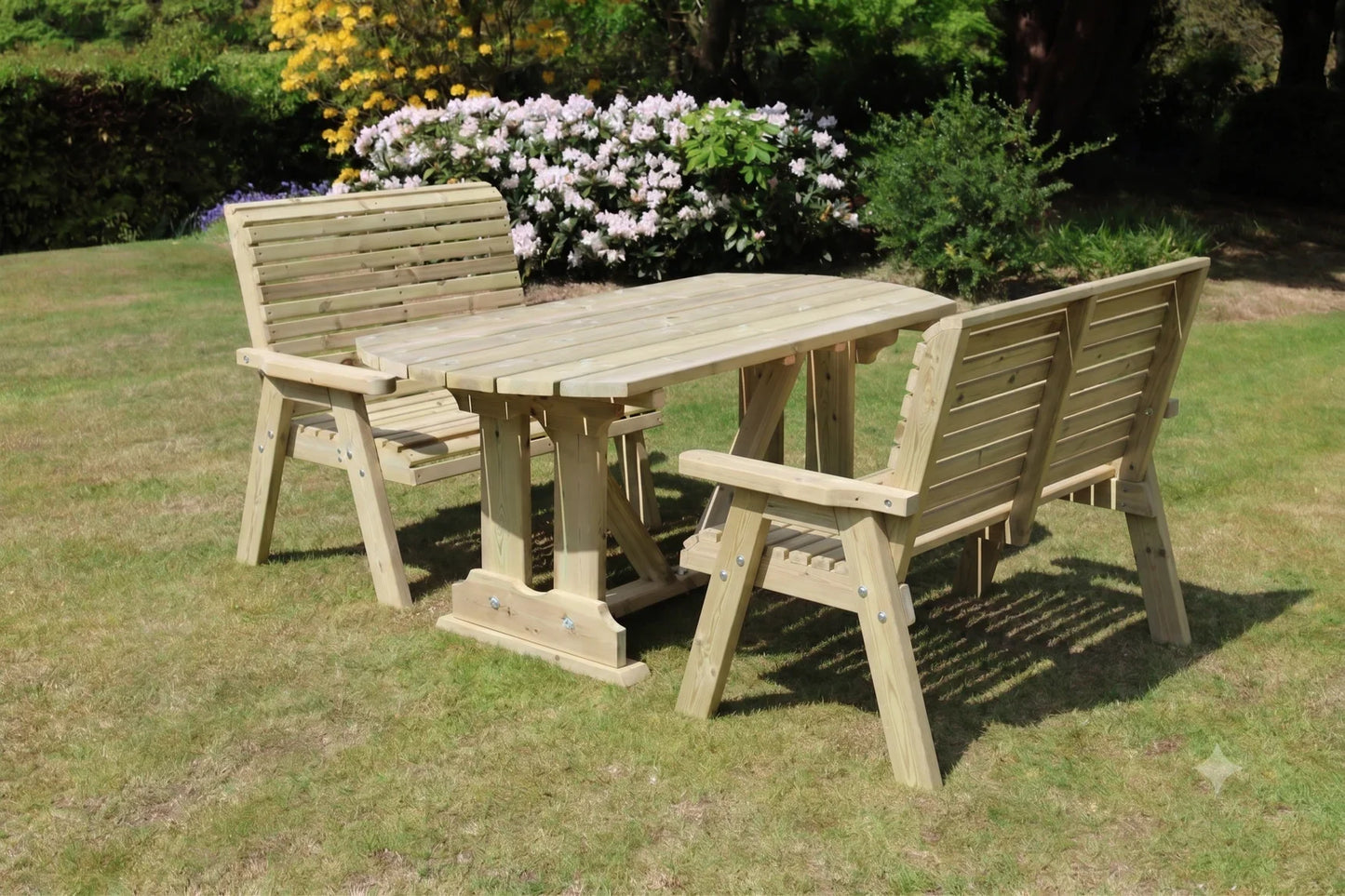 Heritage Tanalised 4 seat table set with two matching two-seat benches
