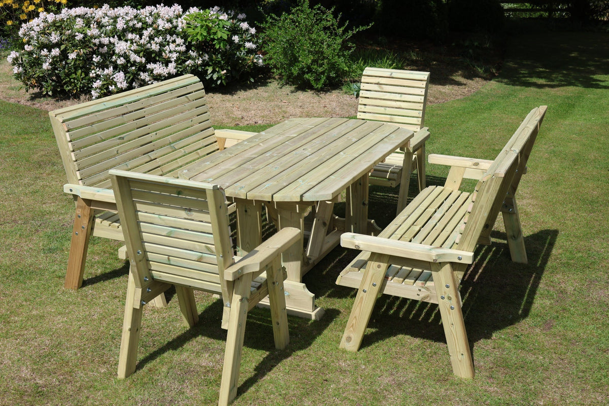 Angled uncushioned view of Heritage Tanalised rectangular dining set