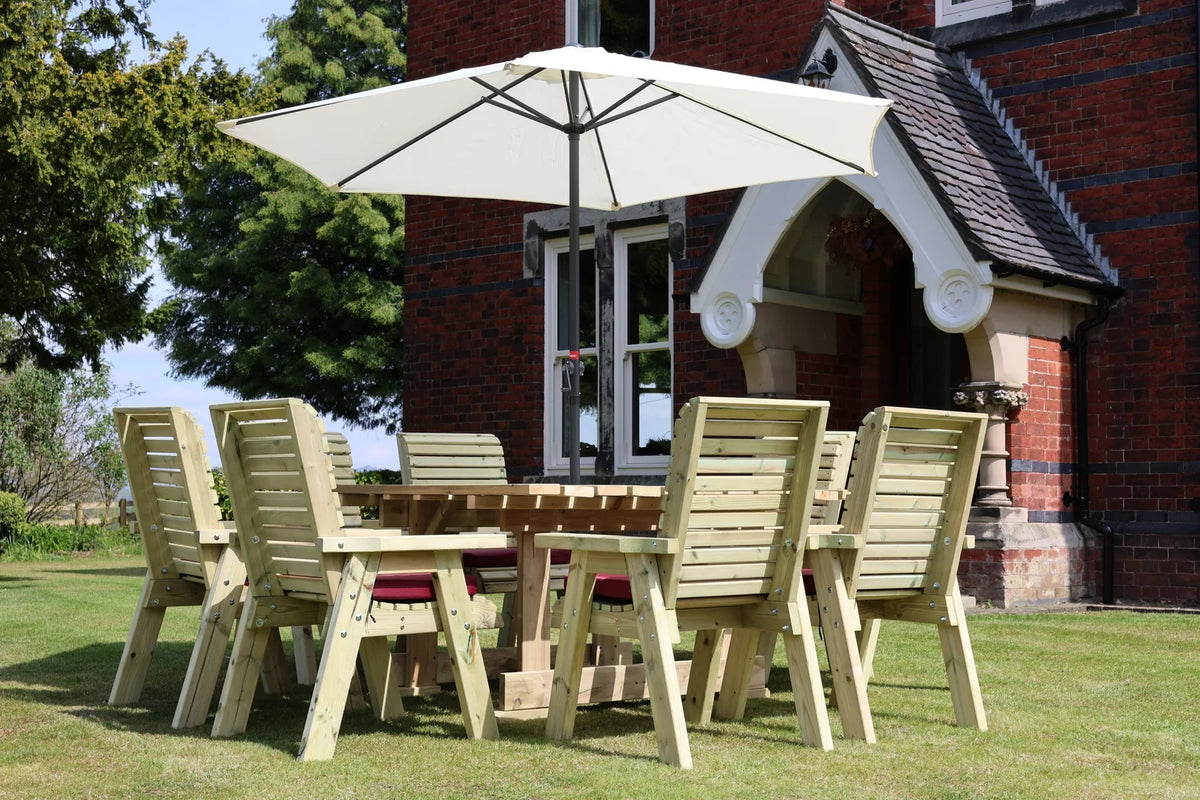 Low rear view showing the construction of the Heritage Tanalised 8 seat dining set