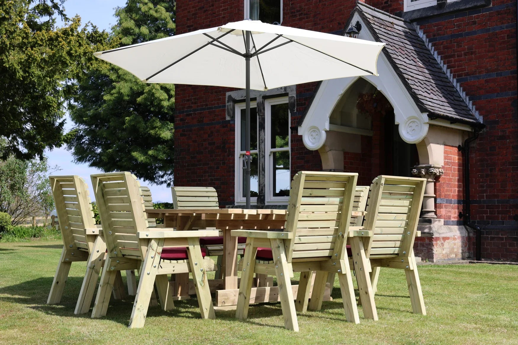 Low rear view showing the construction of the Heritage Tanalised 8 seat dining set