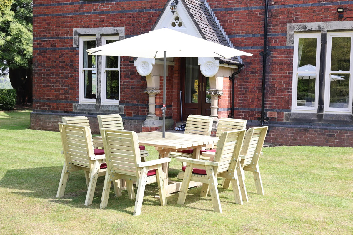 Rear angled view of Heritage Tanalised 8 seat square dining set