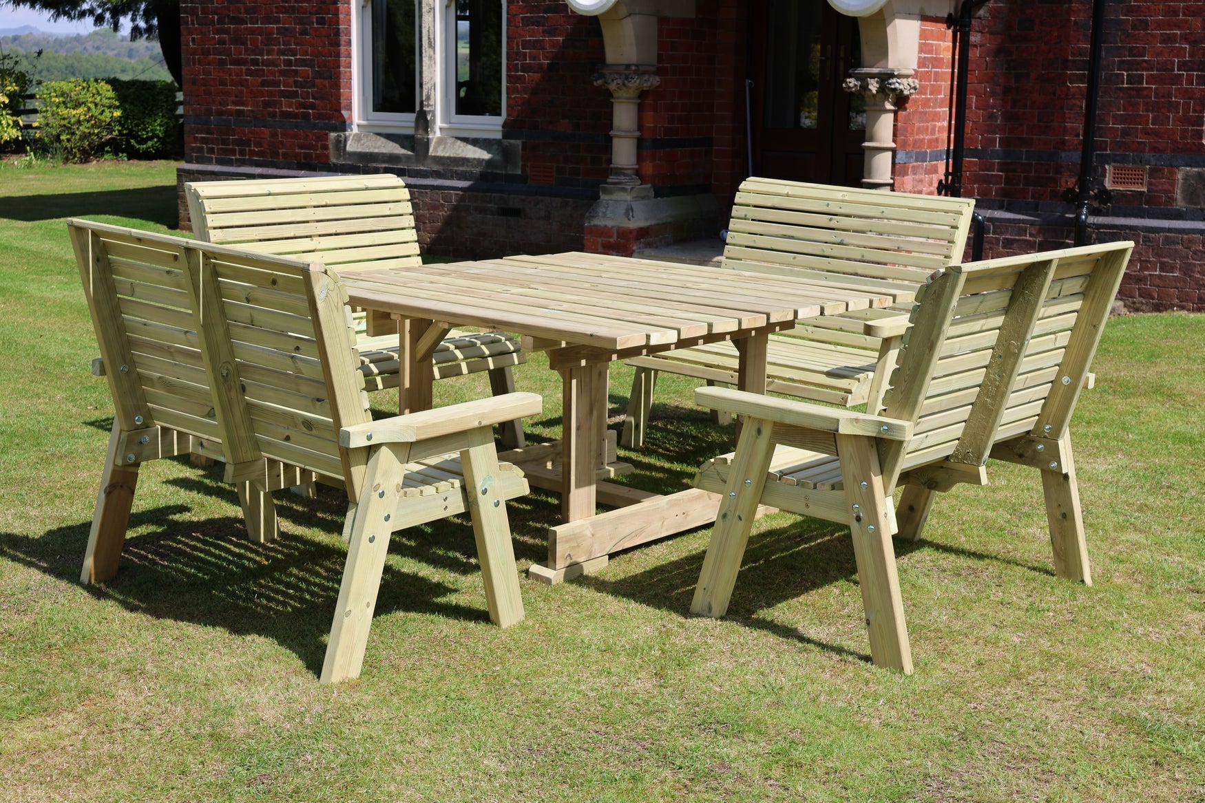 Uncushioned Heritage Tanalised 8 seat square set with four benches