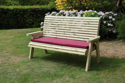 Heritage Tanalised 3 seat bench with burgundy cushion