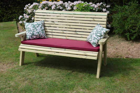 Heritage Tanalised 3 seat wooden bench with cushion and pillows