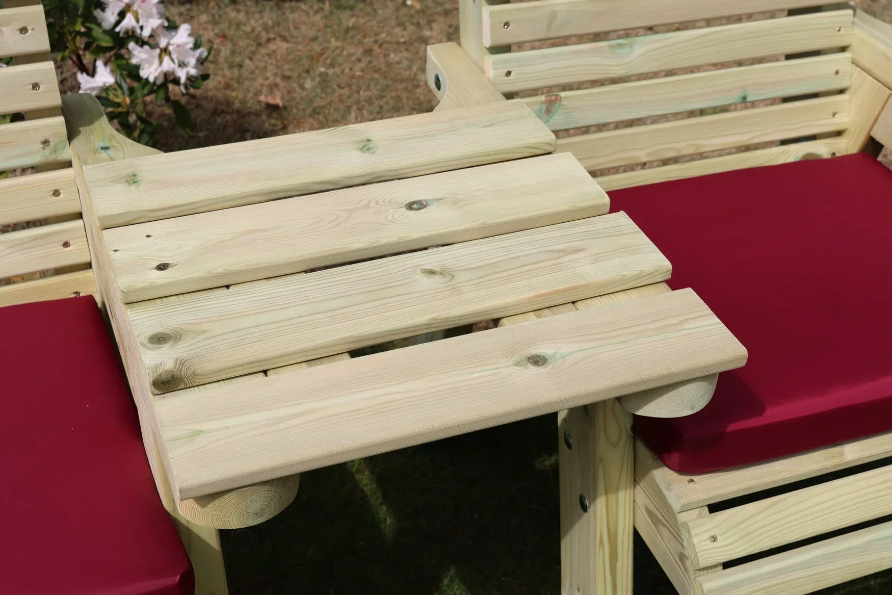 Square centre tray detail on Heritage Tanalised loveseats