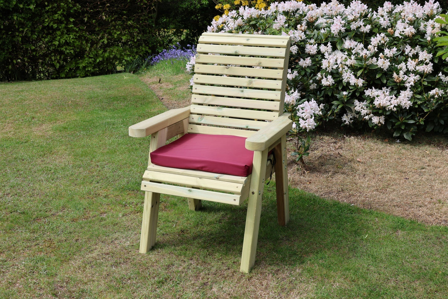 Heritage Tanalised single garden chair with burgundy cushion