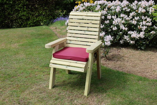 Heritage Tanalised single garden chair with burgundy cushion