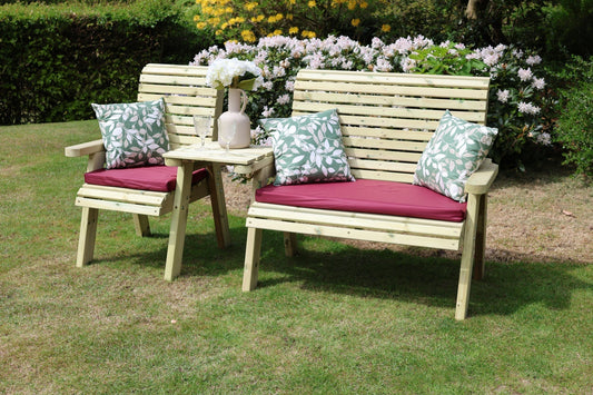 Heritage Tanalised trio set with burgundy cushions and pillows