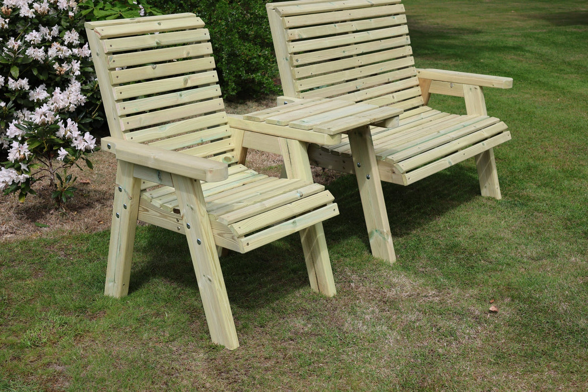Heritage Tanalised trio set with straight tray, chair and 2 seat bench