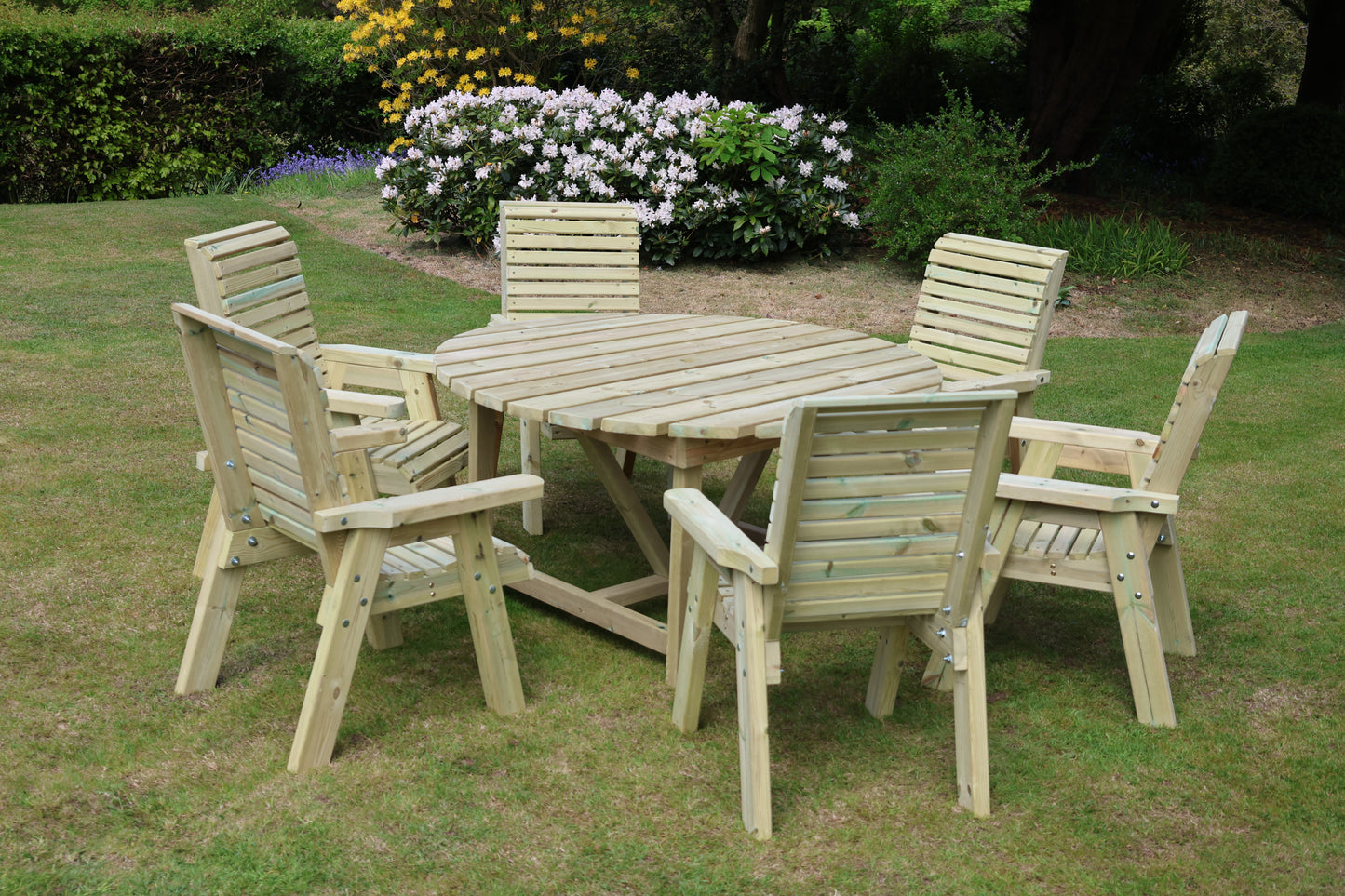 Heritage Tanalised Round Dining Set – 6 Seater with 6 Chairs