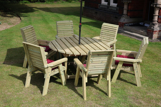Heritage Tanalised Round Dining Set – 6 Seater with 6 Chairs