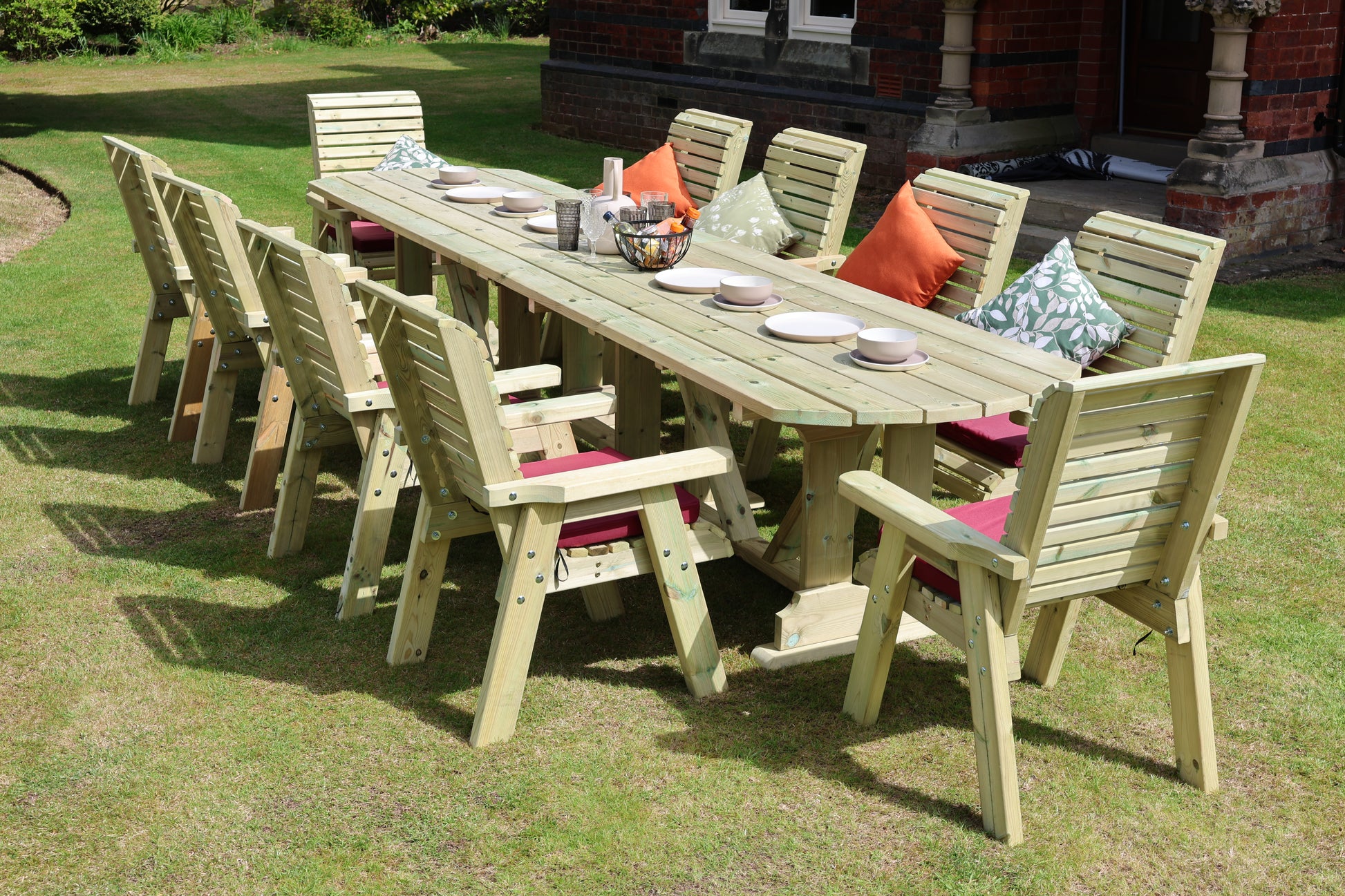 Heritage Tanalised Large Dining Set – 10 Seater with 10 Chairs and 2.4m Table