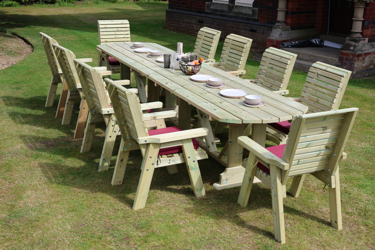 Heritage Tanalised Large Dining Set – 10 Seater with 10 Chairs and 2.4m Table