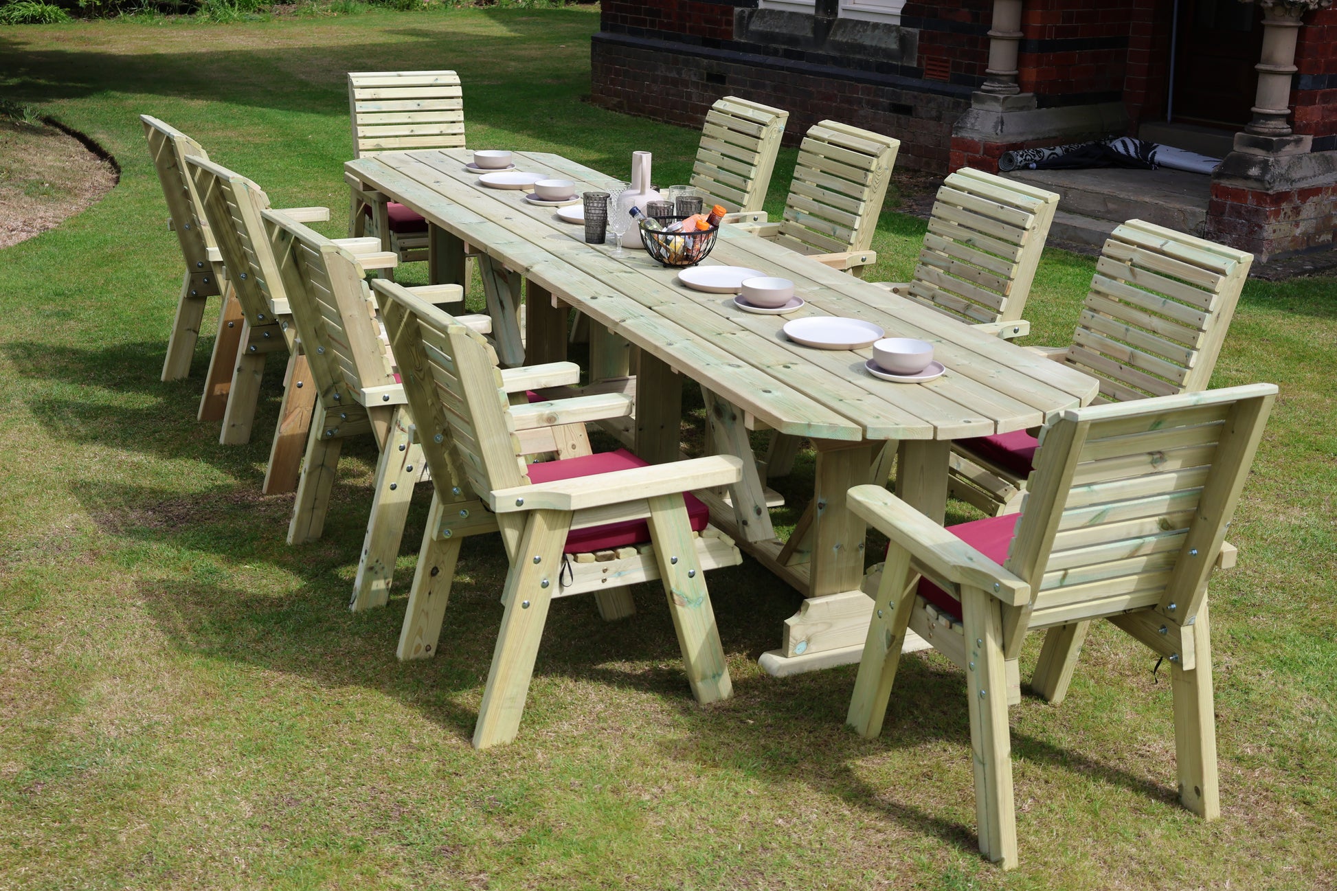 Heritage Tanalised Large Dining Set – 10 Seater with 10 Chairs and 2.4m Table