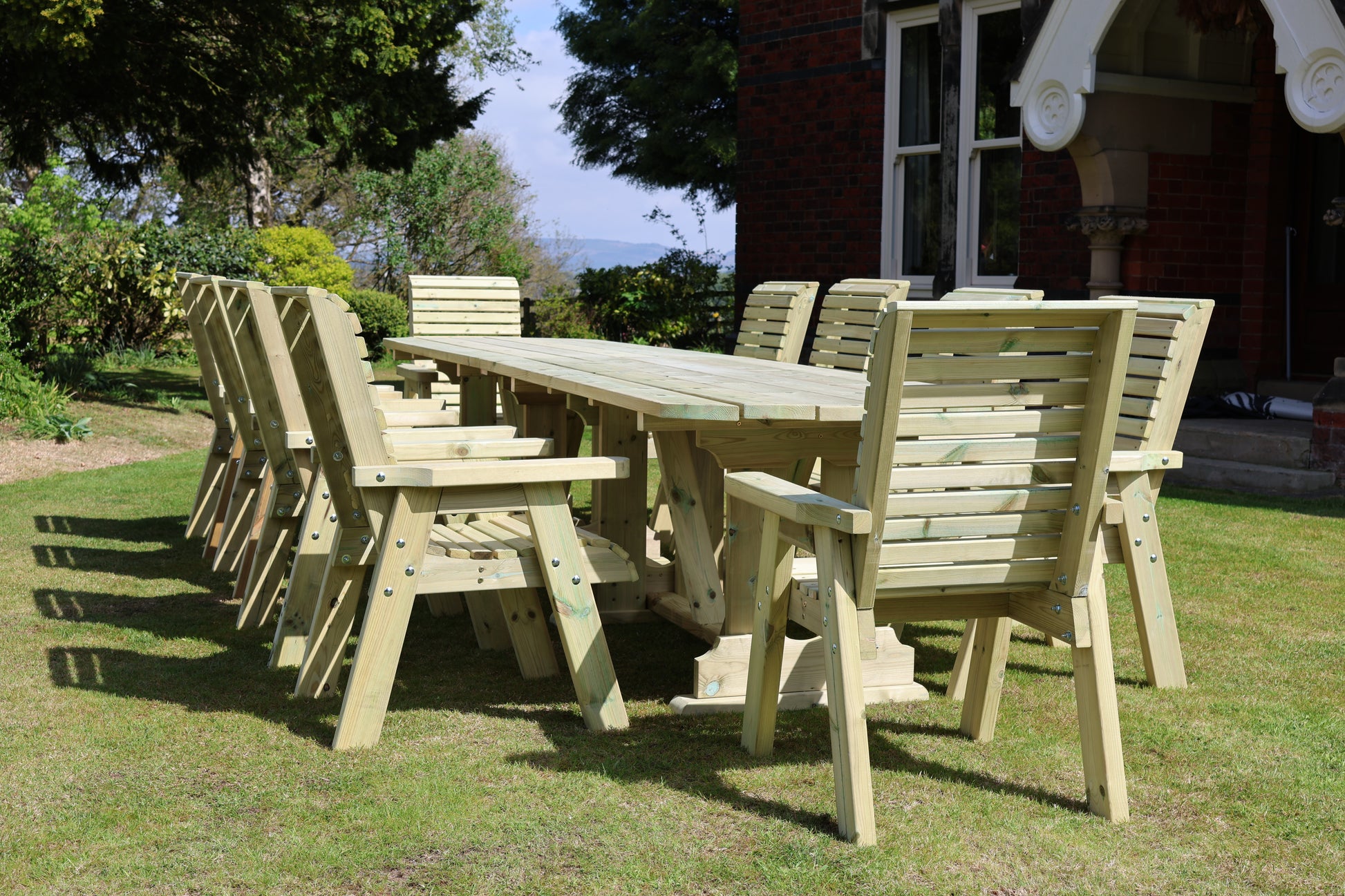 Heritage Tanalised Large Dining Set – 10 Seater with 10 Chairs and 2.4m Table