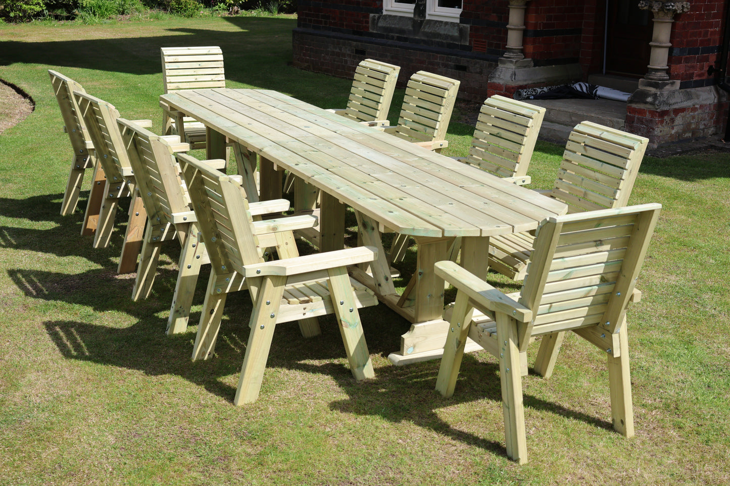 Heritage Tanalised Large Dining Set – 10 Seater with 10 Chairs and 2.4m Table