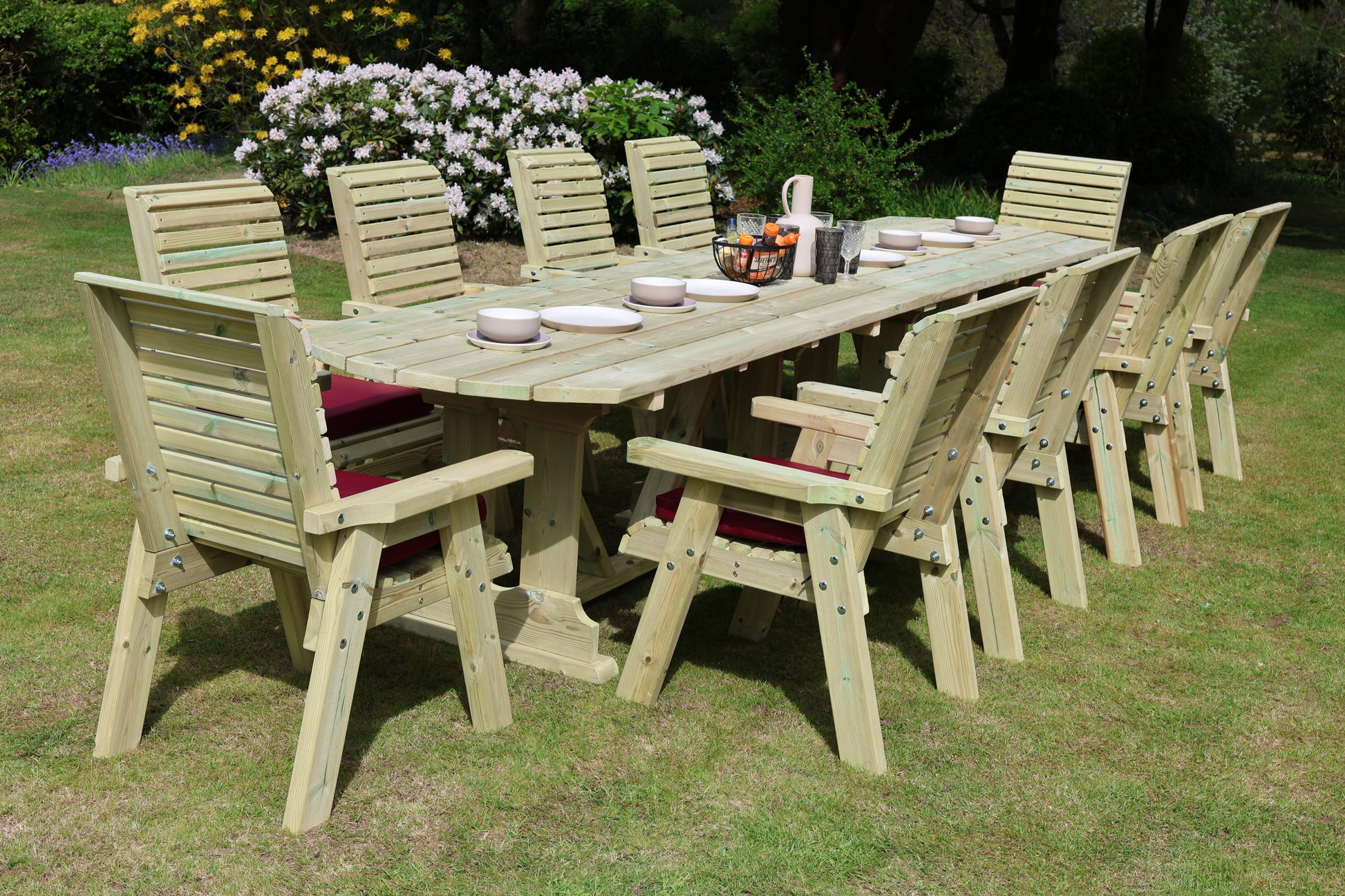 Heritage Tanalised Large Dining Set – 10 Seater with 10 Chairs and 2.4m Table