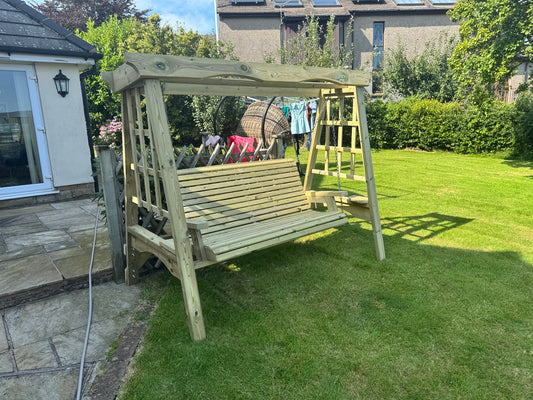 Lilly 3 seat pressure treated wooden garden swing customer installation